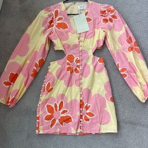 Sabo Skirt Pink and Orange Sheath Dress with Bishop Sleeves